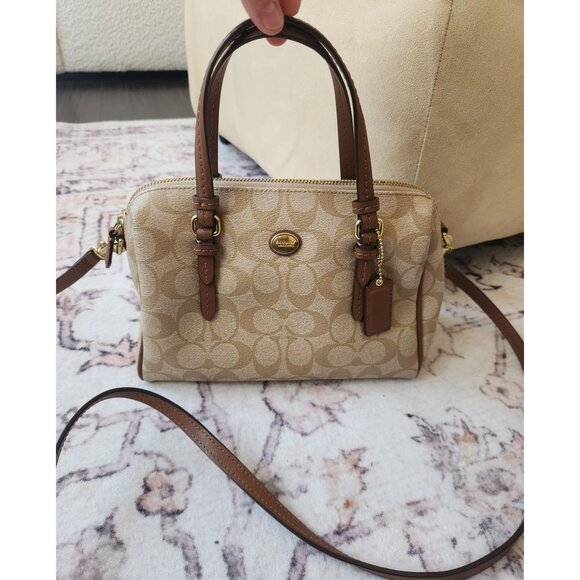 Coach Peyton Signature Print Bennett Mini Satchel Crossbody Bag Khaki/Brown - Picture 1 of 8